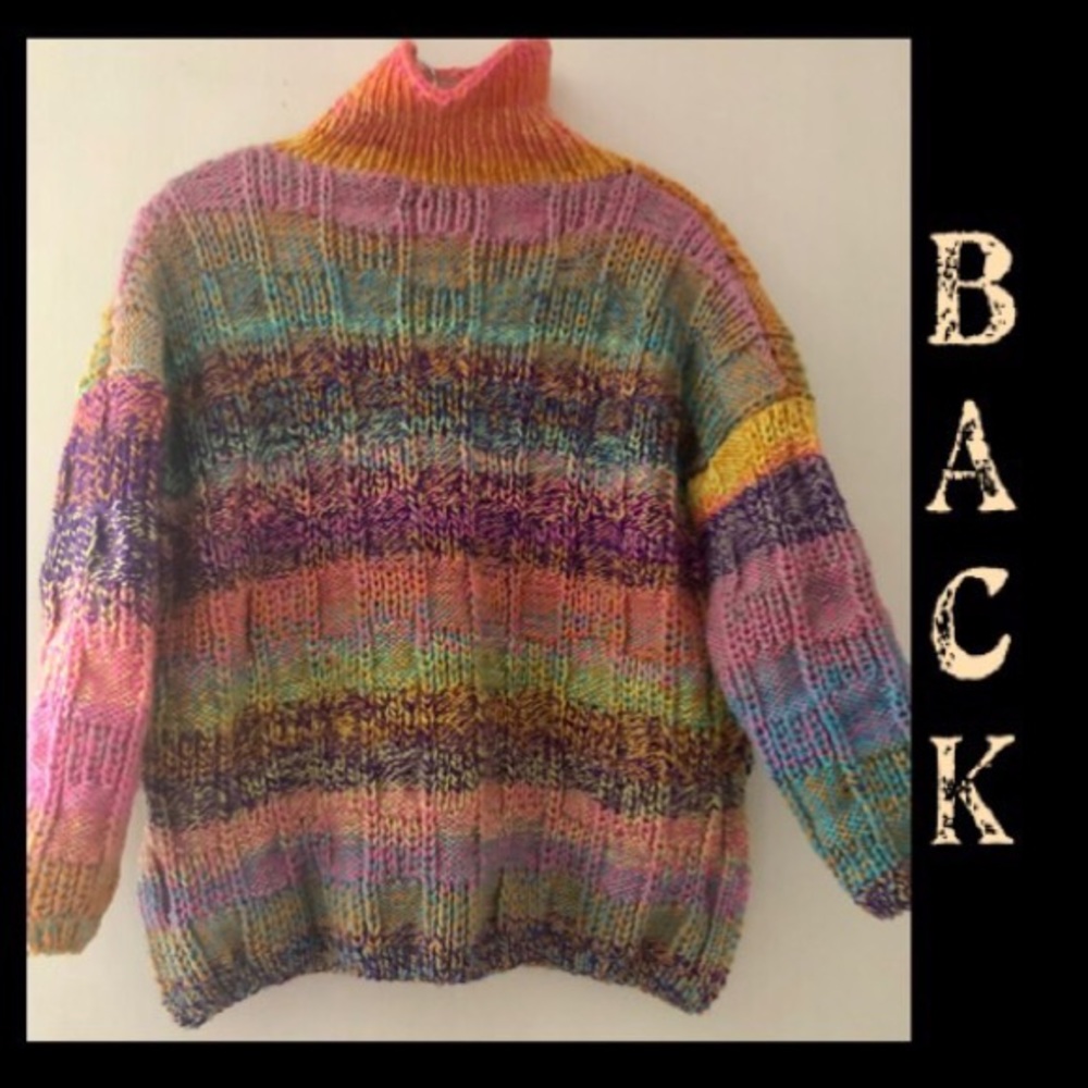 HAND KNITTED MULTI-COLOR ASYMMETRICAL SWEATER - Picture 2 of 8